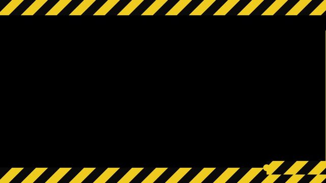 Industrial hazard warning sign animation with yellow and black caution stripes safety