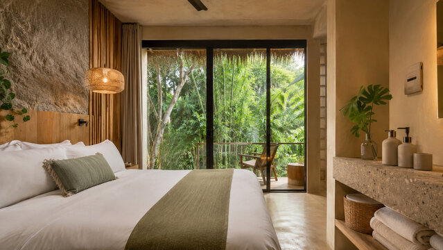 Eco friendly hotel room for sustainable travel