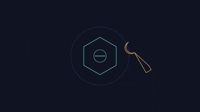 Minimalist hexagon nut and wrench animation, industrial engineering concept tool