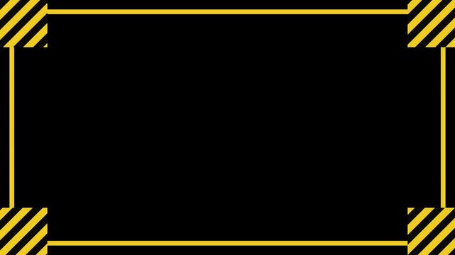 Minimalist yellow caution border frame with diagonal striped corners for safety and warning hazard