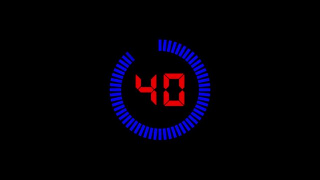 40 second countdown timer animation from 40 seconds to 0 seconds on a transparent background.