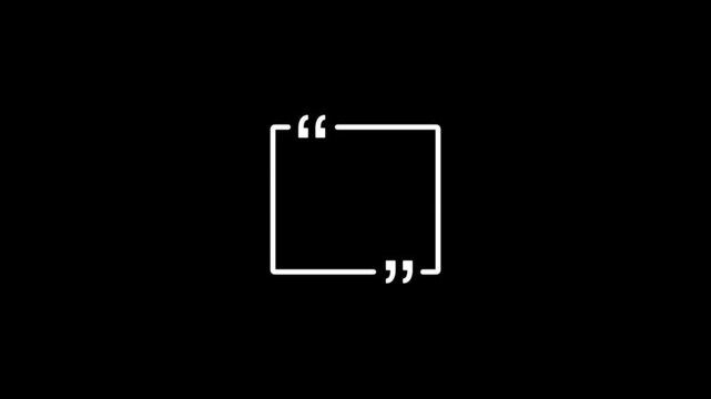 Black outline square quotation mark frame quote speech bubble. Empty square quote frame with quotation marks.