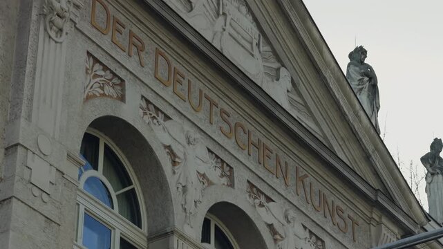 Exterior stock footage of the grand Prinzregententheater opera house at Prinzregentenplatz in Munich Germany, a famous cultural landmark with a majestic amphitheatre inside.