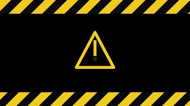 Warning sign animation with yellow and black hazard stripes industrial safety alert background caution