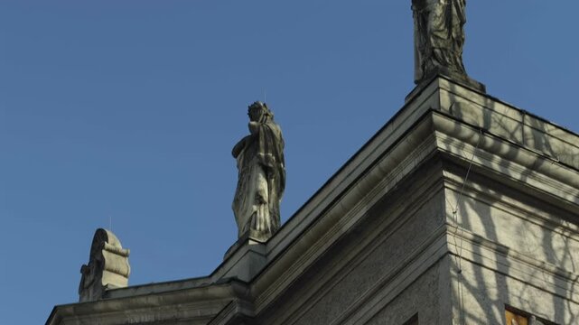 Travel stock video of the old Prinzregententheater architecture in Munich Germany, highlighting the famous building facade outside and a premium musical theatre hall inside.