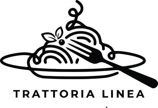 Trattoria linea logo design with pasta and fork sketch spaghetti trattoria