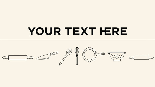 Kitchen utensils and cooking tools line art collection with customizable space