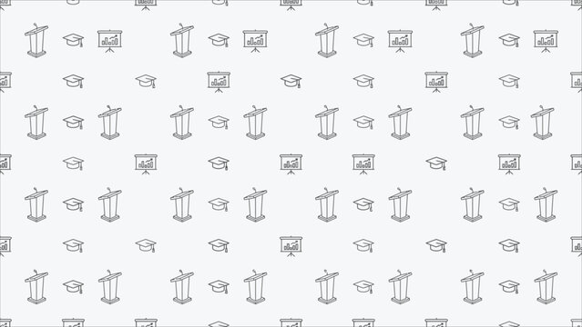 Academic graduation caps student university reward linear outline seamless pattern for e-learning website.