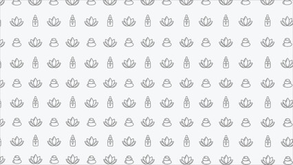 Fototapeta premium Zen spa wellness lotus flower and essential oil dropper bottle linear outline seamless pattern for skincare packaging.