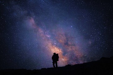 Fototapeta premium silhouette of an astronaut standing in front of a galaxy