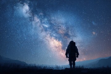 Fototapeta premium silhouette of an astronaut standing in front of a galaxy
