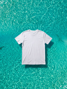 Mockup de camiseta personalizable en ambiente de playa y vacaciones de verano.
