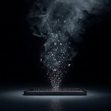 Abstract concept of digital carbon footprint and smartphone data pollution