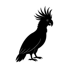 Black silhouette of cockatoo bird with crested head side profile on checkered background vector © MASUDA