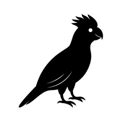 Black silhouette of a cockatoo parrot bird with crest feathers and eye detail © MASUDA