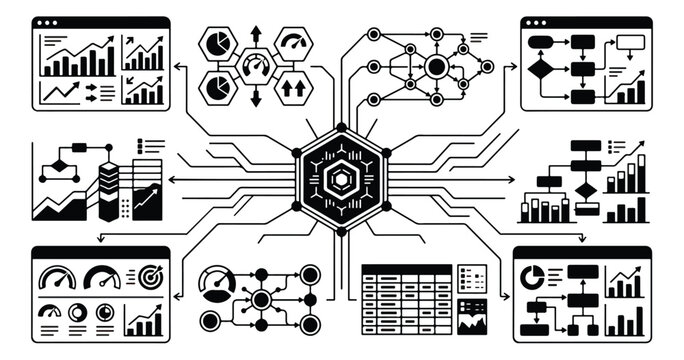 Data visualization dashboard vector, business analytics interface with charts and graphs, digital information management system infographic
