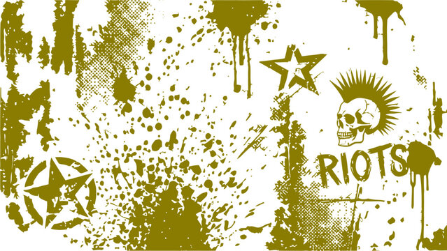 Abstract punk rock design element set with skull star and text vector illustration.
