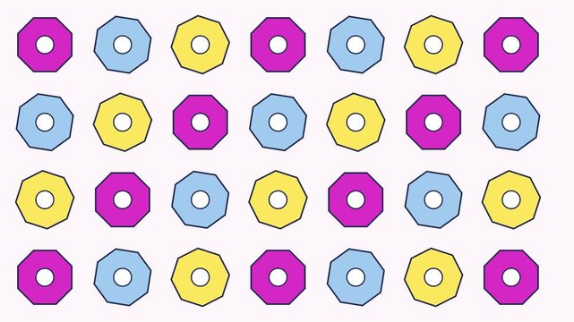 Colorful geometric pattern background, with rotating octagon, shapes in pastel, colors abstract