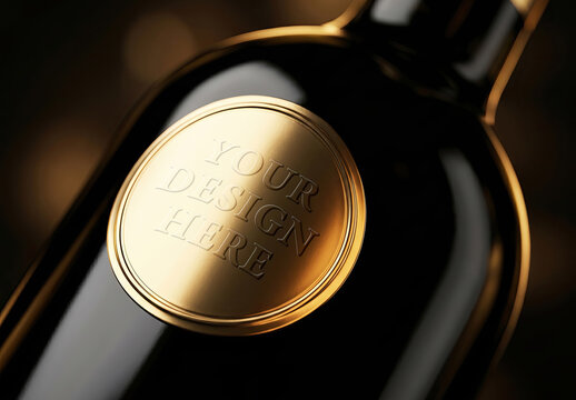 Gold Stamp Seal on Wine Bottle Logo Message Design Premium Mockup
