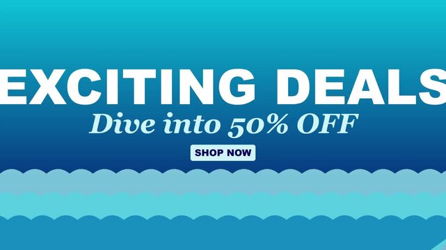 Exciting deals 50% off sale promotion motion with shop now button for e-commerce marketing and digital advertising