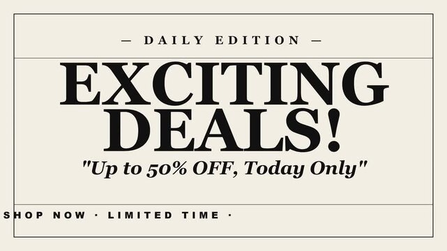Exciting deals sale promotion limited time offer with 50% off discount announcement for e-commerce and retail marketing