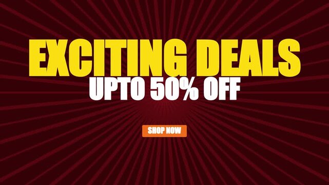 Exciting deals 50% off promotional motion with shop now button for e-commerce sales and marketing campaigns