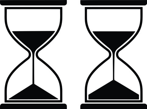 Black hourglass icons set for time management and productivity design