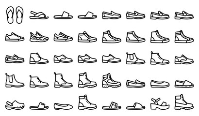Obraz premium Black and White Footwear Outline Icon Set for Fashion and E-commerce