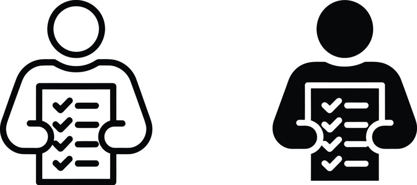 Line icons of people holding checklists for business and productivity use