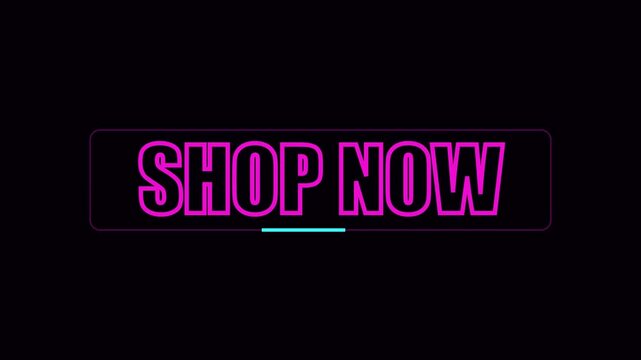 Neon shop now button animation with moving loading bar for e-commerce marketing call to action
