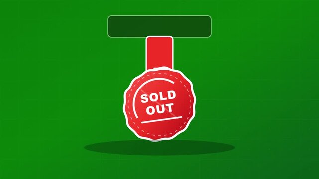 Sold out red price tag label animation on green screen background, for retail marketing, shopping
