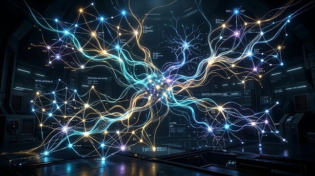 Ai core quantum connectivity futuristic neural network data flow visualization for technology concepts