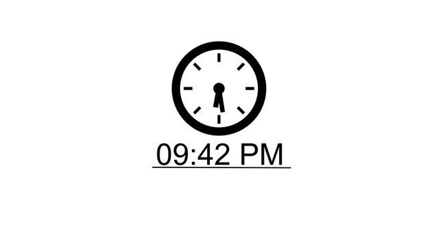 Minimalist analog clock icon showing nine forty two pm time on white background.