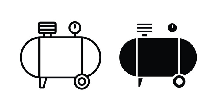 Air compressor icon. Set of black vectors