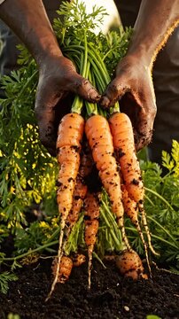 Harvesting Fresh Carrots: A Close-Up Look at the Process of Gathering Vibrant, Earthy Carrots Straight from the Soil, Showcasing the Beauty of Nature's Bounty