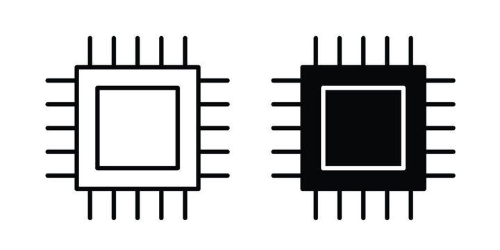 Chip icon. Set of black vectors