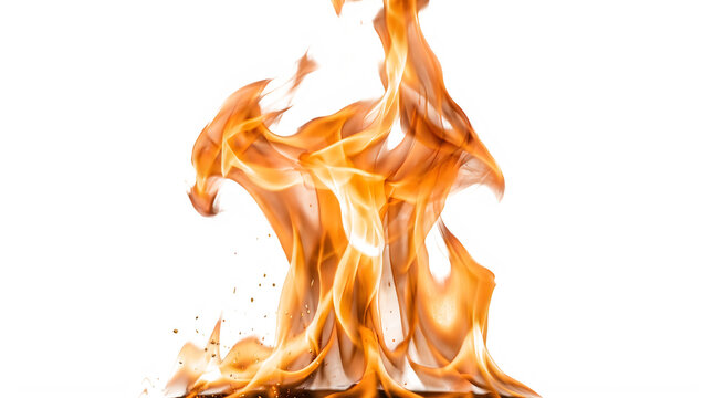 Dynamic orange flames rising isolated on transparent background
