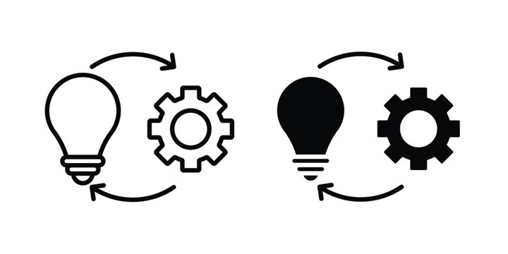 Implementation icon. Set of black vectors