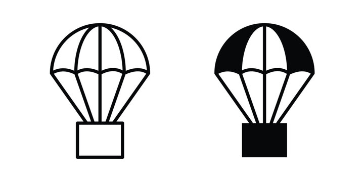 Parachute icon. Set of black vectors