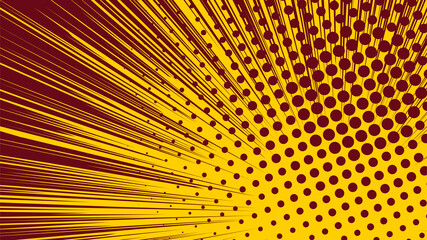 A vibrant yellow and maroon comic book style background featuring energetic radial speed © Didik