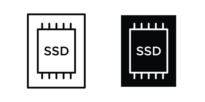 SSD drive icon. Set of black vectors