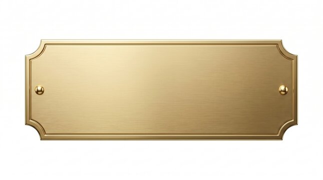 Blank gold brass metal plaque with decorative edges and screws nameplate metallic rectangular polished hardware