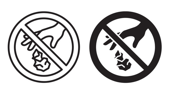 Prohibition Sign Icon: Hand Dropping Trash Crossed by a Diagonal Slash, Representing No Littering, Cleanliness, Environmental Awareness, and Waste Management Policy
