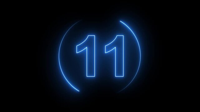 Neon countdown from 15 to 0 second animation, 15 second countdown timer animation. neon light numbers from 15 to 0, laser ray appears interesting circle animation on black background