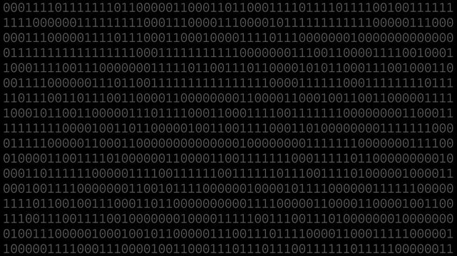 Binary Code Animation on Black Digital Background with Flowing Ones and Zeros Data Stream 4K
