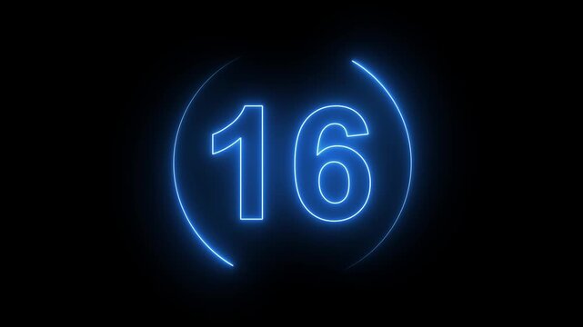 Neon countdown from 20 to 0 second animation, 20 second countdown timer animation. neon light numbers from 20 to 0, laser ray appears interesting circle animation on black background.