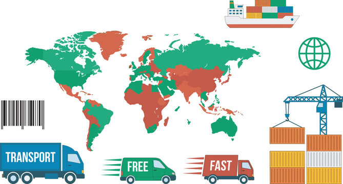 Global logistics and international freight transportation network with shipping containers cargo delivery and supply chain