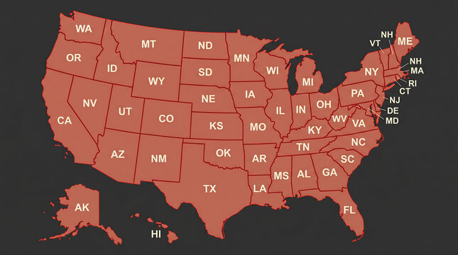 Map of the united states of america with state abbreviations detailed vector illustration of the usa map with all 50 states labeled with their twoletter postal codes