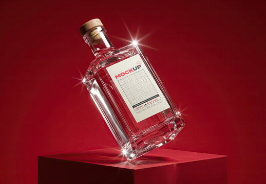 Spirit Bottle Label Mockup on Stand with Shines
