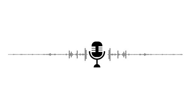 Abstract soundwave graphics highlight voice and music. Retro microphone icon represents podcast, studio .Classic microphone with waveform visualization illustrates audio signals.
